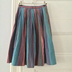 Vintage Pleated Striped Cotton Full Skirt Women's Size XS